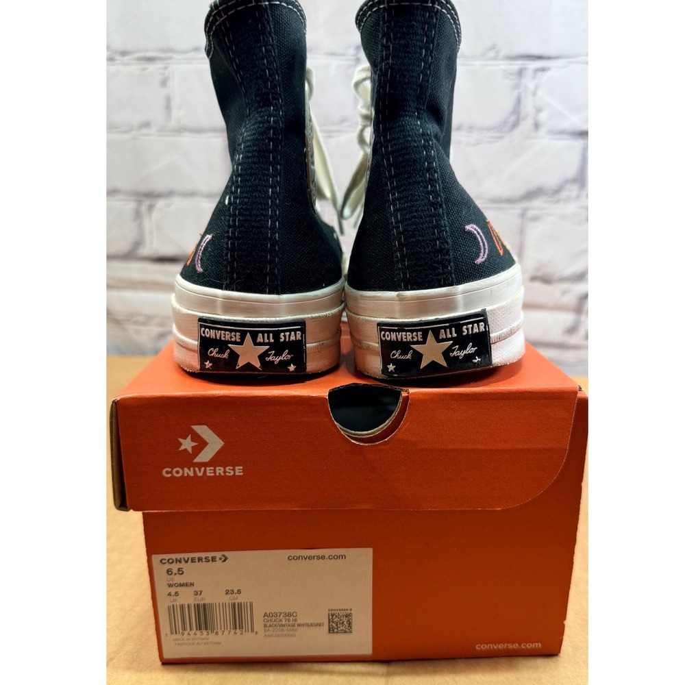 Converse Chuck 70 Hi Women 6.5 Black Moon Phase Celestial Embroidered A03738C - Picture 3 of 16